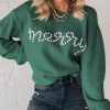 Women's Blackish Green Pearl Beaded Merry Christmas Casual Sweater - Image 4