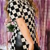 Women's Black Western Fashion Checkerboard Print Side Split T-Shirt - Image 9