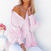 Women's Pink Oversized Striped Boyfriend Shirt with Smocked Cuffs and Pocket - Image 3