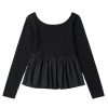 Women's Elegant Black Ribbed Knit Long Sleeve Scoop Neck Peplum Top - Image 5