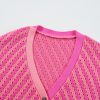 Women's Pink Striped Buttoned V Neck Drop Shoulder Cardigan - Elegant Fall Sweater - Image 11