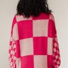 Women's Rose Red Mixed Checkered Pattern Drop Shoulder Sweater - Image 2