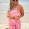 Stylish Pink Plus Size Plaid Print High Waist Bikini Set for Beach Days - Image 14