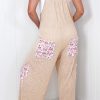 Women's Jet Stream Floral Patchwork Wide Leg Jumpsuit with Ribbed Fabric and Side Pockets - Image 2