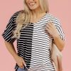 Women's Black Stripe Two Tone Colorblock V Neck T-Shirt - Chic and Casual Style - Image 11