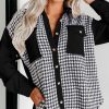 Women's Black Houndstooth Corduroy Patchwork Flap Pocket Shacket - Image 5