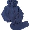 Women's Navy Blue Ribbed Knit Cropped Hoodie and Joggers Set - Image 26