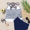 Women's Blue Stripe Drawstring Tummy Control 2-Piece Tankini Swimsuit - Image 21