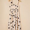 Women's Oatmeal Polka Dot Smocked Fit & Flared Sleeveless Long Dress - Image 3