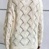 Women's Beige Hollow Out Knit Drop Shoulder V Neck Sweater - Image 3