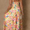 Women's Orange Abstract Print Spaghetti Strap Maxi Dress with Piping Detail - Image 2