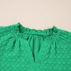 Women's Bright Green Textured Puff Short Sleeve Notched V Neck Top - Image 8