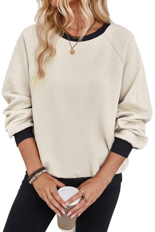 Women's Jet Stream Color Block Edge Raglan Sleeve Crew Neck Textured Top