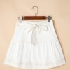 Women's White Contrast Stitching Knotted High Waist A-Line Mini Skirt - Image 3