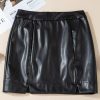 Women's Black High Waist PU Leather Mini Skirt with Side Slits - Image 3