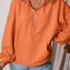 Women's Orange Fleece Lined Half Zip Hoodie with Kangaroo Pockets - Image 3