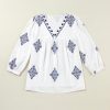 Women's White Boho Geometric Print V Neck Blouse with Bracelet Sleeves - Image 6