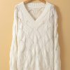 Women's Beige Hollow Out Knit Drop Shoulder V Neck Sweater - Image 8