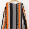 Women's Orange Polka Dot and Vertical Striped Puff Sleeve Blouse - Elegant Casual Top - Image 9