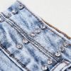 Women's Beau Blue Rhinestone High Waist Denim Shorts with Raw Hem - Image 12