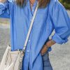 Women's Blue Boyfriend Chest Pocket Tunic Shirt - Casual Long Sleeve Top - Image 3