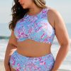 Sky Blue Plus Size Floral Print Twisted High Waist Bikini Set for Women - Image 5