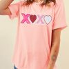 Women's Pink Sequin Heart XOXO Patched Graphic T-Shirt for Valentine's Day - Image 5