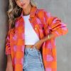 Women's Orange Plaid Chest Pocket Button-up Turn Down Collar Jacket - Image 3