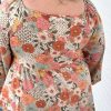 Plus Size Khaki Floral Square Neck Peplum Blouse - Image 3