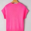 Bright Pink Distressed Hem Short Sleeve Knitted Button Front Sweater for Women - Image 9