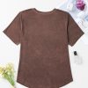 Women's Chestnut Criss Cross V Neck Casual T-Shirt with Unique Mineral Wash - Image 5