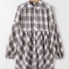 Women's White Plaid Mini Dress with Bubble Sleeves and High Waist - Image 9