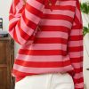 Women's Cozy Red Stripe Long Sleeve Round Neck Drop Shoulder Top - Image 6