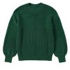 Women's Blackish Green Textured Crew Neck Lantern Sleeve Sweater - Image 14