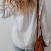 Women's White Lace Crochet Trim Long Sleeve Shirt with Turn-Down Collar - Image 2