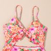 Women's Red Floral Ruffle Trim Cutout Knotted One Piece Swimsuit for Summer Vacations - Image 24