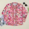 Women's Red Floral Print Ruffled Stitch Loose Fit Shirt - Image 7