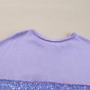 Women's Lilac Sequin Patchwork High Low Hem Henley Sweatshirt - Casual Chic - Image 7