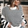 Women's Black and White Striped Drop Shoulder Bishop Sleeve Knit Sweater - Image 5