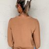 Women's Elegant Straw Yellow Solid Color Shirred Cuff Notch V Neck Blouse - Image 3