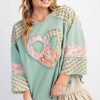 Women's Clearly Aqua Plaid Floral Peace Heart Graphic Wide Long Sleeve Top - Image 8