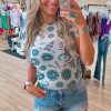 Women's Sky Blue Western Turquoise Printed Crewneck Slim Fit Tee - Stylish Summer Top - Image 5