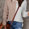 Women's Khaki Colorblock Long Sleeve Crew Neck Top - Casual and Stylish - Image 2