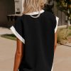 Women's Black Color Block Pocketed T-Shirt and Wide Leg Pants Set - Image 2