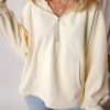 Women's Beige Fleece Lined Half Zip Pullover Hoodie - Image 2