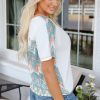 Women's White Chevron Patchwork Raglan Sleeve Knitted T-Shirt - Casual and Comfy - Image 8