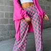 Women's High Waist 2-Tone Checked Print Wide Leg Pants - Image 2