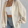 Women's Beige Textured Open Kimono with Lantern Sleeves - Image 8