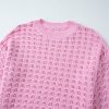 Women's Pink Crochet Knit Drop Shoulder Sweater - Image 18