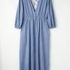 Women's Myosotis Chambray Deep V Neck Bracelet Sleeve Maxi Dress - Image 3